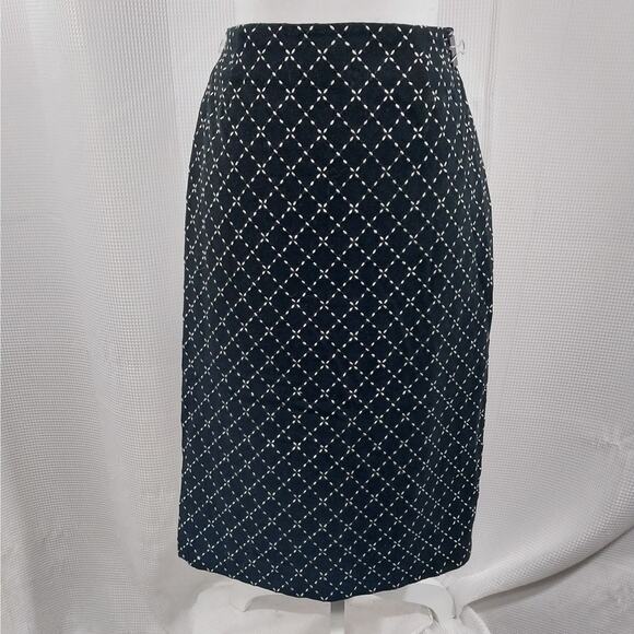 TALBOTS! RICH BLACK AND WHITE PATTERNED WEAVE STRETCH WOOL LOOK SKIRT! SZ 8 - Picture 2 of 10